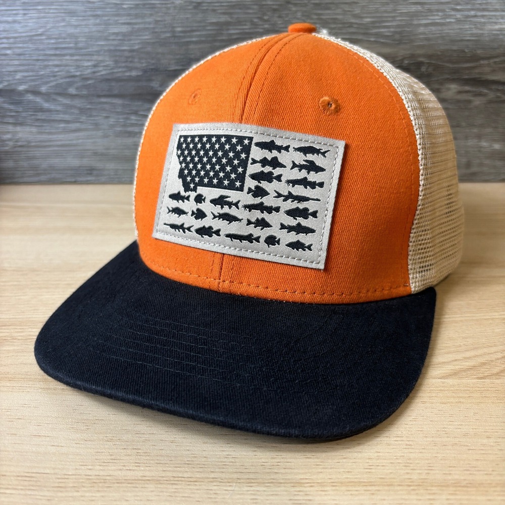 Arcadian Outfitters Hat Cap Snap Back‎ Orange Brown Montana Adjustable
